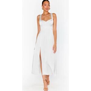 Show Me Your Mumu Mina Midi Bridesmaid Wedding Dress Ivory Luxe Satin, NWOT, S